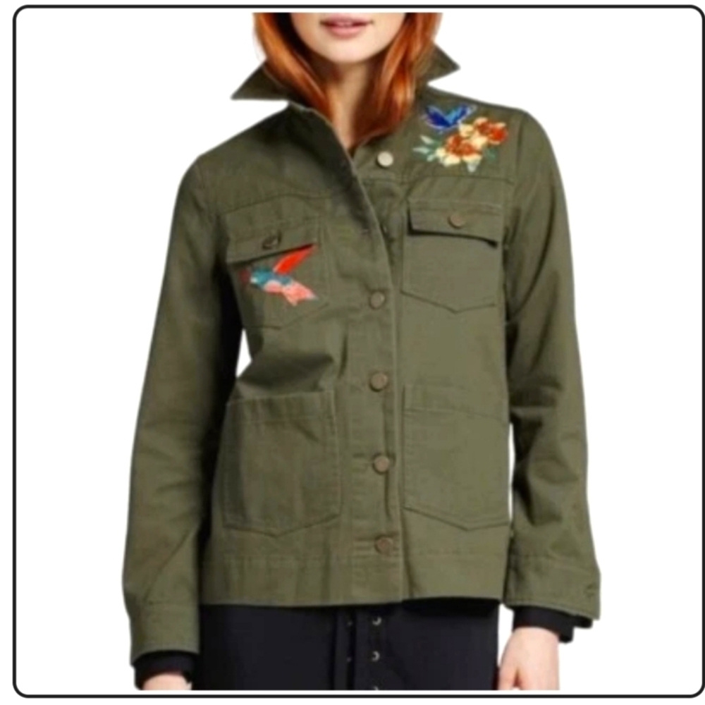 Who What Wear Embroidered Field Utility Shirt‎ Jacket  Army Green
